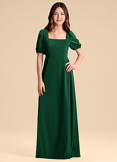 Azazie Briar Junior Dark Green A-Line Bow Stretch Satin Dress image3