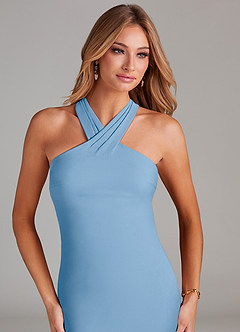 Azazie Doretta Jurken voor bruidsmeisjes Jurk van Chiffon met Zeemeermin Geplooid Poederblauw image5