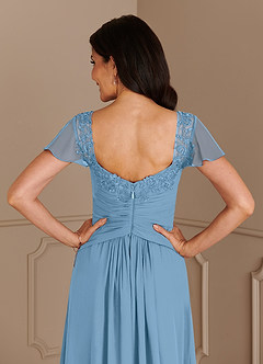 Azazie Gwenyth Mother of the Bride Dresses Steel Blue A-Line Lace Chiffon Dress image7