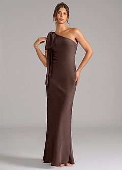 Azazie Capri Bridesmaid Dresses Ganache Mermaid One Shoulder Stretch Satin Dress image3