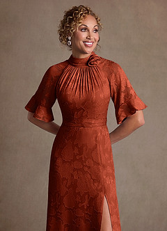 Azazie Hypatia Klänningar till brudens mor Klä Tubklänning i Blommig Utbrändhet Plisserad Kastanjebrunt image6