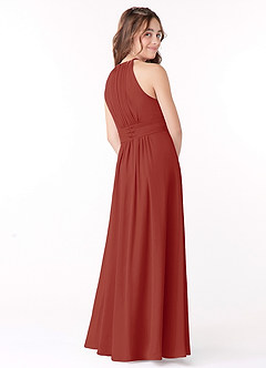 Azazie Bonnie Junior Terracotta A-Line Pleated Chiffon Dress image3