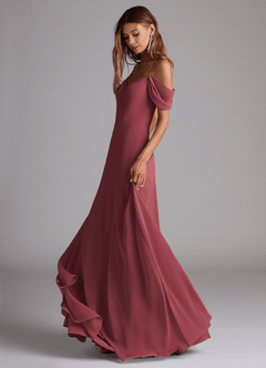 Azazie Marley Bridesmaid Dresses Merlot A-Line Off the Shoulder Chiffon Convertible Dress image3