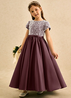 Azazie Cashew Flower Girl Dresses Sangria Ball-Gown with Sleeves Matte Satin Dress image3