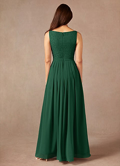 Azazie Ainsling vestidos de madre de la novia Vestido de Verde Oscuro de Gasa de Corte En A con Encaje Cuello Cuadrado image7