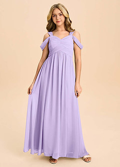 Azazie Lianne Junior Lilac A-Line Off the Shoulder Chiffon Dress image2