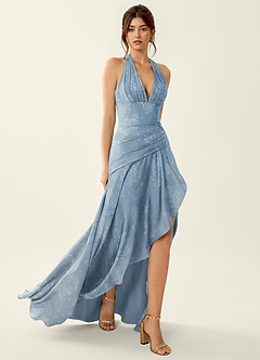 Anliem Puderblau Jacquard-Abendkleid image4