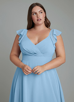 Azazie Leilani Robes de demoiselle d'honneur Robe Trapèze en Mousseline de soie Plissé Acier Bleuté image11
