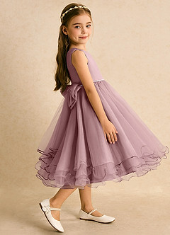 Azazie Lass Flower Girl Dresses Dusty Rose A-Line Bow Tulle Dress image4