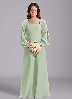 Azazie Bondi Junior Abito A-Line in Chiffon Blusa Verde Salvia image3