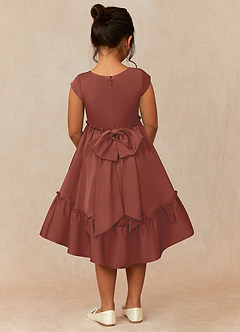 Azazie Lee Flower Girl Dresses Auburn A-Line Bow Stretch Satin Dress image2