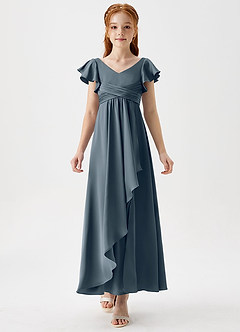 Azazie Omari Junior Twilight A-Line Pleated Stretch Satin Dress image5