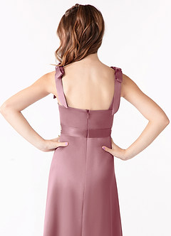 Azazie Barbara Junior Vintage Mauve A-Line Bow Stretch Satin Dress image4