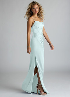 Azazie Mai Robes de demoiselle d'honneur Robe Fourreau en Satin extensible Plissée Verre De Mer image4
