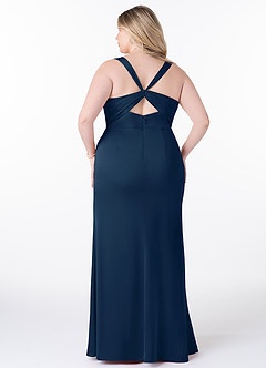 Azazie Mero Bridesmaid Dresses Dark Navy Sheath Pleated Stretch Satin Dress image7