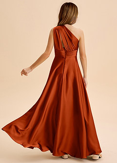 Azazie Charlize Junior Paprika A-Line Pleated Stretch Satin Dress image2