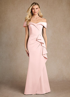 Azazie Laredo Mother of the Bride Dresses Blushing Pink Mermaid Off the Shoulder Stretch Crepe Dress image1