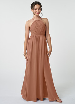 Azazie Leighton Junior Bronzer A-Line Pleated Chiffon Dress image2