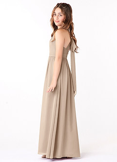 Azazie Jaylah Junior Taupe A-Line Ruched Chiffon Dress image1