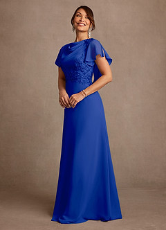 Azazie Frieda Mère de la mariée Robes Robe Trapèze en Mousseline de soie Appliqué Bleu Roi image2