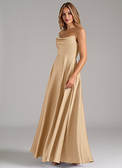 Azazie Elle Bridesmaid Dresses Champagne A-Line Pleated Stretch Satin Dress image6