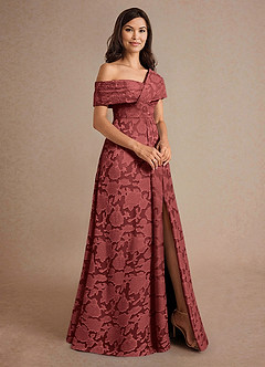 Azazie Milton Mother of the Bride Dresses Terracotta A-Line Pleated Floral Burnout Dress image3