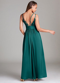 Azazie Maren Allure Robes de demoiselle d'honneur Robe Trapèze en Satin extensible Dentelle Paon image5