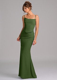 Azazie Sorrel Vestidos de damas de honor Vestido de Oliva de Gasa de Corte Sirena con Corsé image6