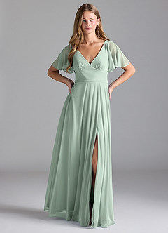 Azazie Kimber Bridesmaid Dresses Agave A-Line with Pockets Mesh Dress image1