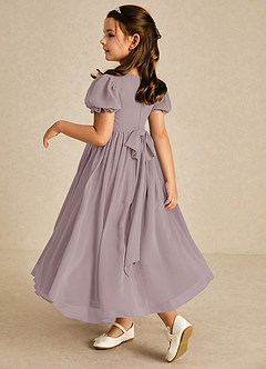 Azazie Joss Blumenmädchenkleider A-Linie mit ärmel Chiffon Kleid Dämmerung image2