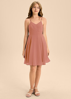 Azazie Avelina Junior MAI TAI A-Line Pleated Chiffon Dress image4