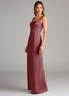 Azazie Flori Bridesmaid Dresses Desert Rose Sheath Side Slit Stretch Satin Dress image4