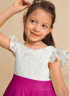 Azazie Vetty Flower Girl Dresses Ivory Fuchsia A-Line Lace Tulle Dress image8