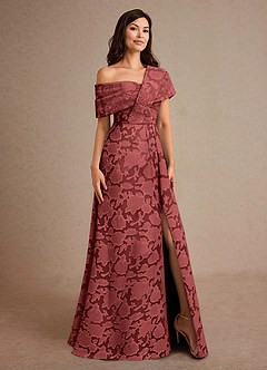 Azazie Milton Mother of the Bride Dresses Terracotta A-Line Pleated Floral Burnout Dress image5
