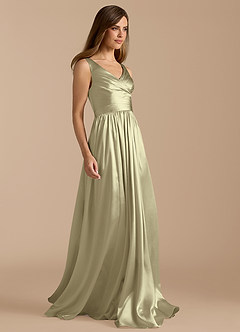 Azazie Keyla Vestidos de damas de honor Vestido de Musgo Verde de Satén Metálico de Corte en A con Plisado image7