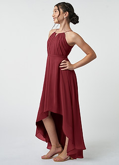 Azazie Oaklynn Junior Robe Trapèze en Mousseline de soie Plissée Merlot image4