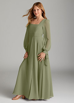 Azazie Leonia Junior A-Linie mit Taschen Chiffon Kleid Pistazie image4
