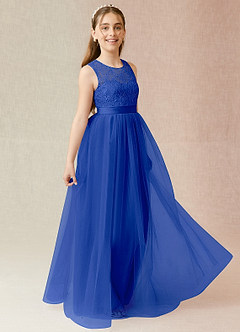 Azazie Georgette Junior Royal Blue A-Line Lace Tulle Dress image4