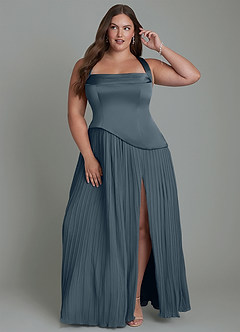 Azazie Stephanie Vestidos de damas de honor Vestido Crepúsculo de Satén Elástico de Línea A con Plisado image7