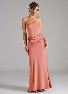 Azazie Debby Robes de demoiselle d'honneur Robe Sirène Convertible en Satin extensible Sans bretelle Corail image3