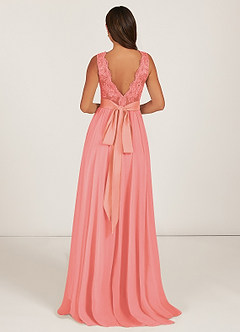Azazie Gertrude Bridesmaid Dresses Coral A-Line Lace Chiffon Dress image2