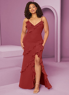 Barbie ♥ Azazie Bridesmaid Dresses Rust Sheath Chiffon Dress image9