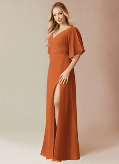 Azazie Cierra Bridesmaid Dresses Cinnamon A-Line V-Neck Chiffon Dress image3