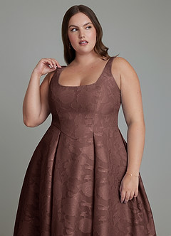 Azazie Amalie Bridesmaid Dresses Espresso A-Line Pleated Floral Burnout Dress image13
