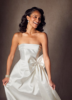 Azazie Stacia Wedding Dresses Diamond White A-Line Strapless Mikado Dress image5