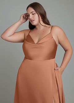 Azazie Sarella Brautjungfernkleider A-Linie Plissee Stretch-Satin Kleid Bronzer image9