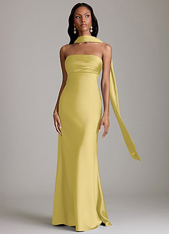 Azazie Saylor Vestidos de damas de honor Vestido de Canario de Satén Elástico de Corte Sirena con Sin tirantes image9