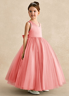 Azazie Peanut Flower Girl Dresses Coral A-Line Strap Tulle Dress image2