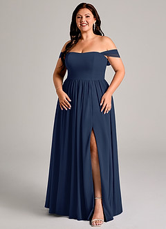 Azazie Calianna Vestidos de damas de honor Vestido de Azul Marino Oscuro de Gasa de Corte en A Convertible con Vestidos sin tirantes image14