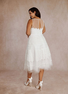 Azazie Azul Wedding Dresses A-Line Sweetheart Lace Tulle Tea-Length Dress image11